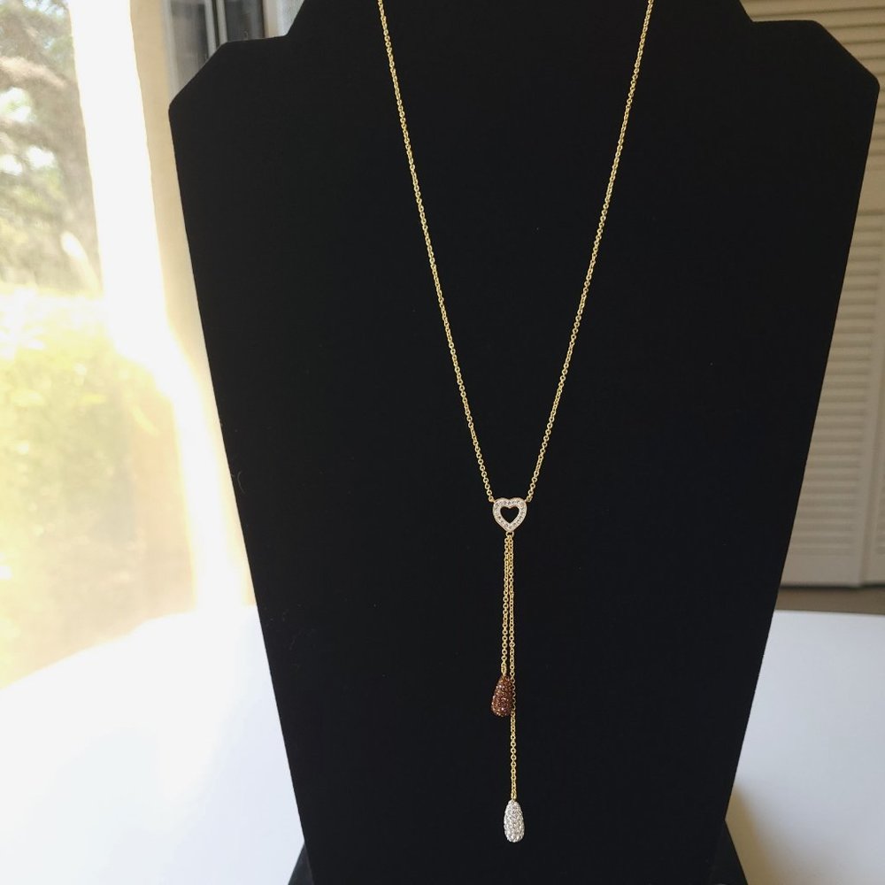 Lariat Necklace18k GP with brown / white crystals